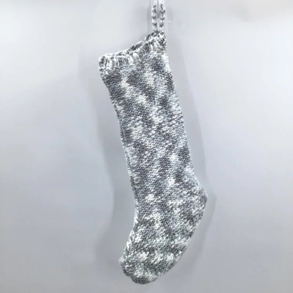 NWT Rachel Zoe Knit Christmas Stocking Large Tassels Blue Cream Grey Yarn Winter - Picture 5 of 10